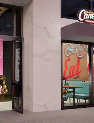 Rendering of exterior or Miami South Beach Raising Cane's