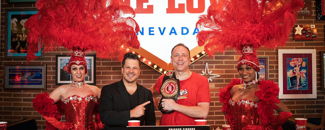 Joey Chestnut sets the record for eating the most amount of Raising Cane's Chicken Fingers