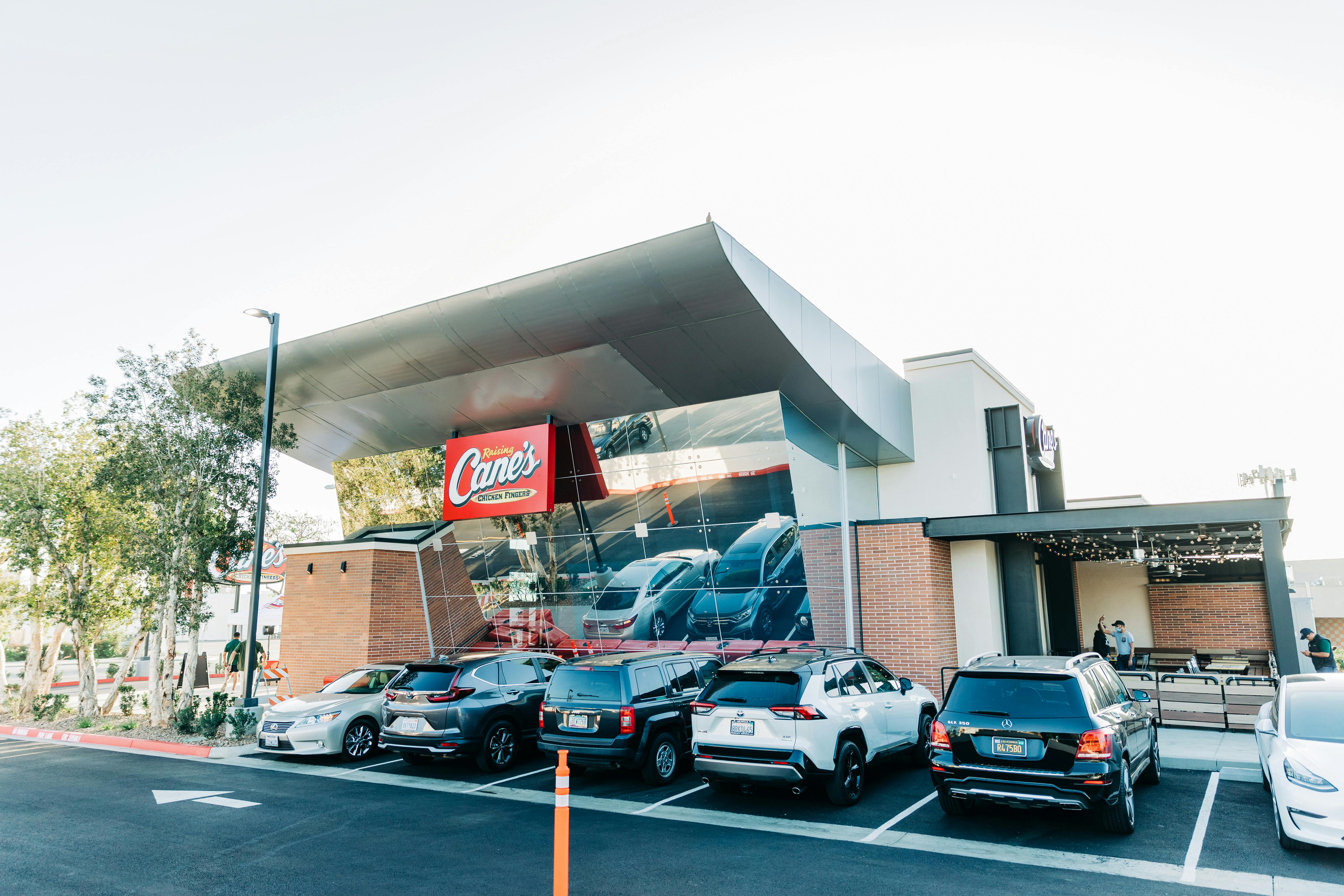 All-glass wall on the west side of Raising Cane's