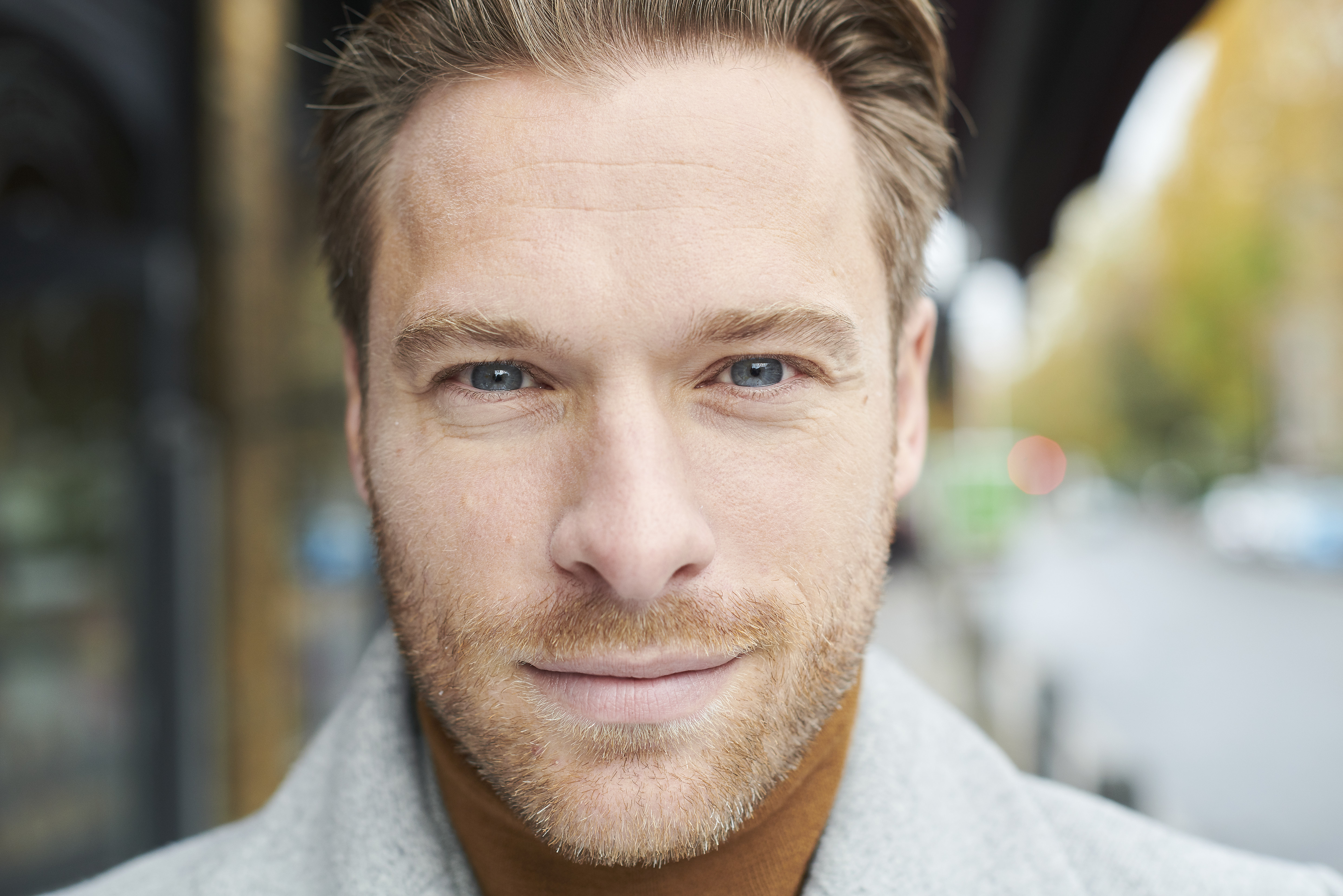 Close up of man with blue eyes