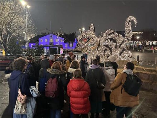 Fólk í miðborg RVK við jólaköttinn