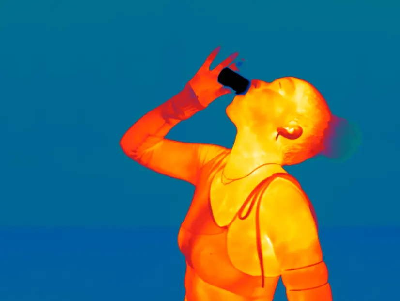 a clubgoer drinking a shot of jagermeister in infrared