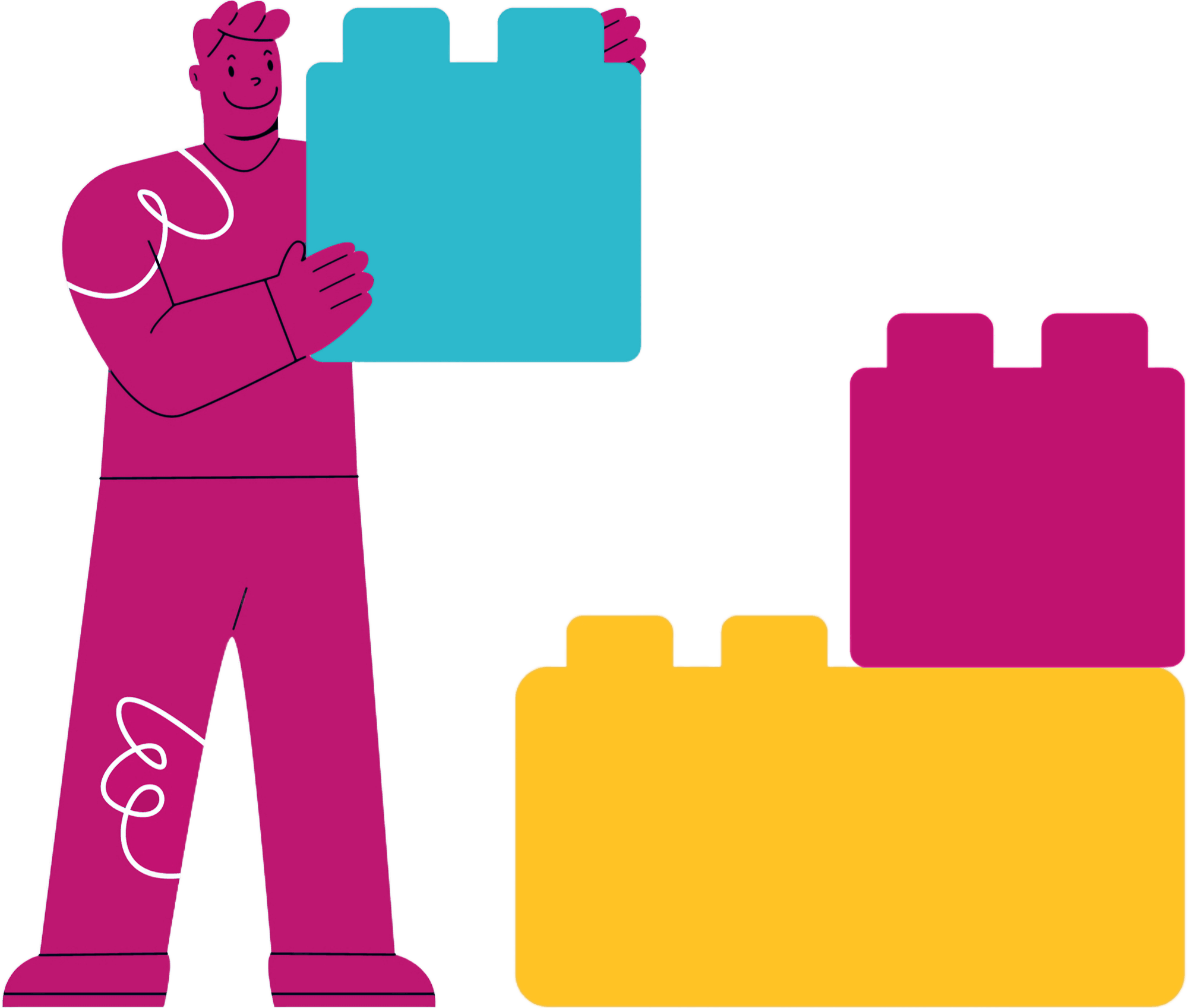 An illustration of a man building with blocks