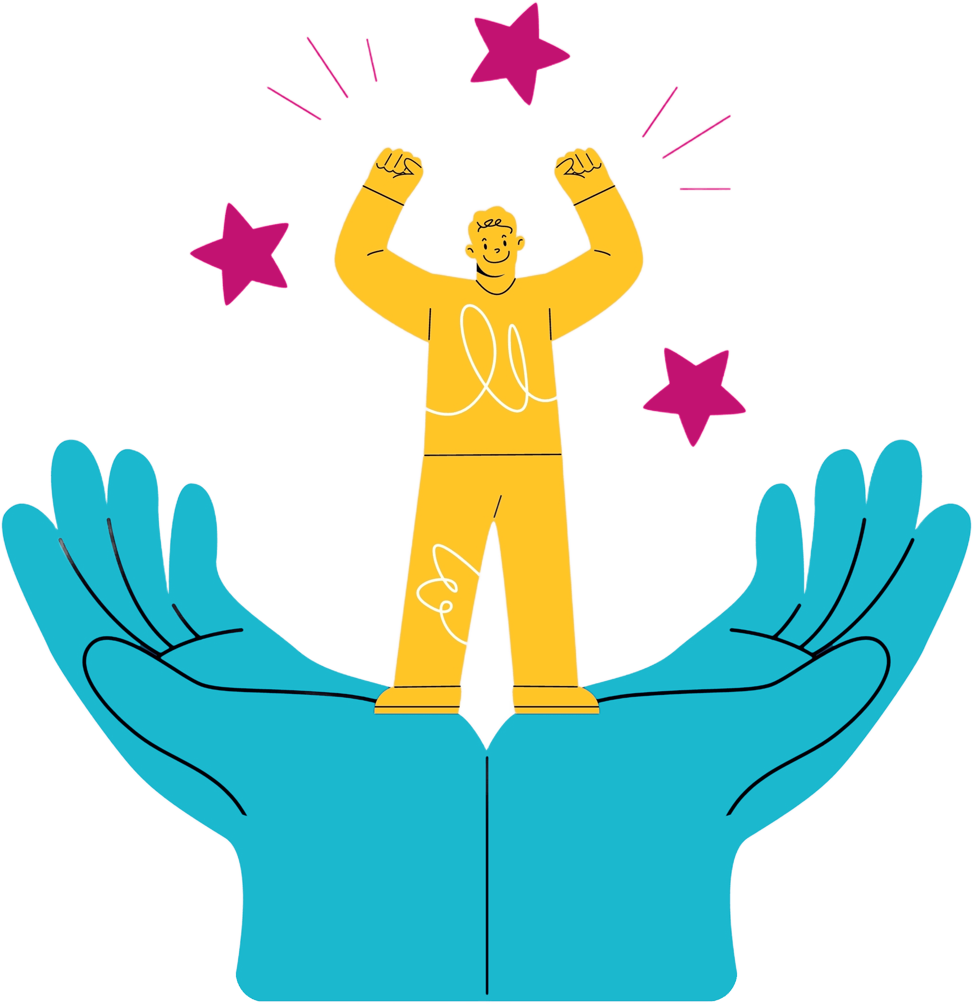 An illustration of some hands caringly holding a customer