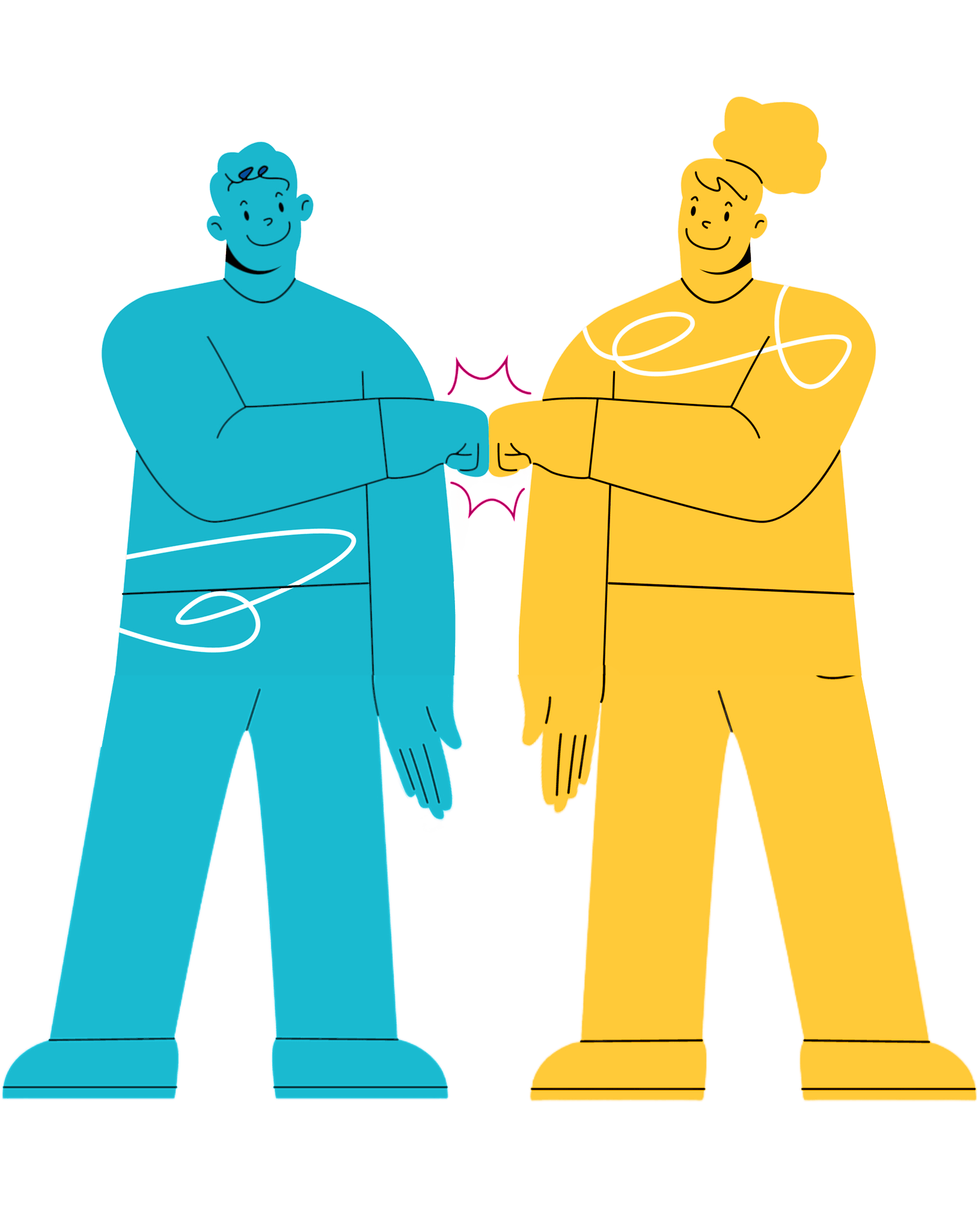 An illustration of a customer and employee fist bumping