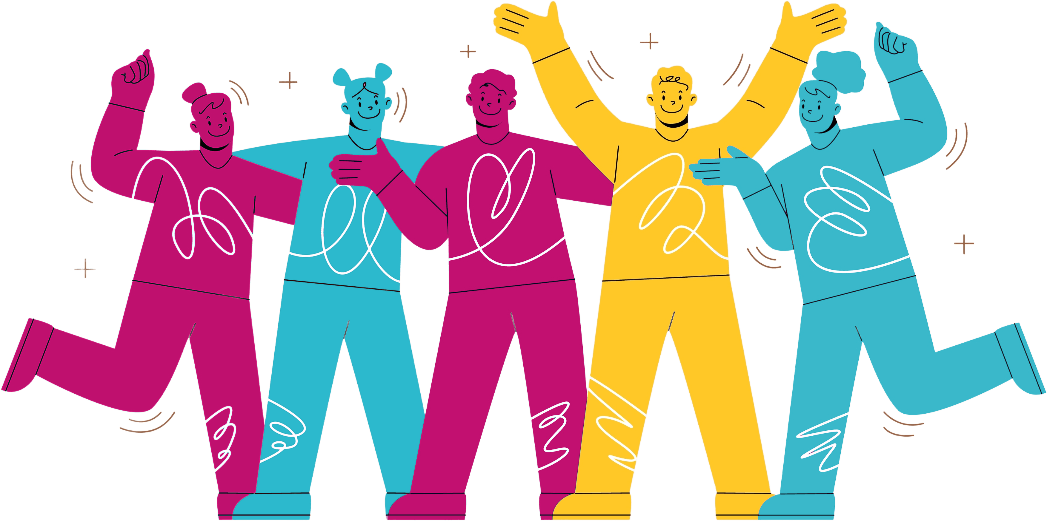 An illustration banner of five people looking happy