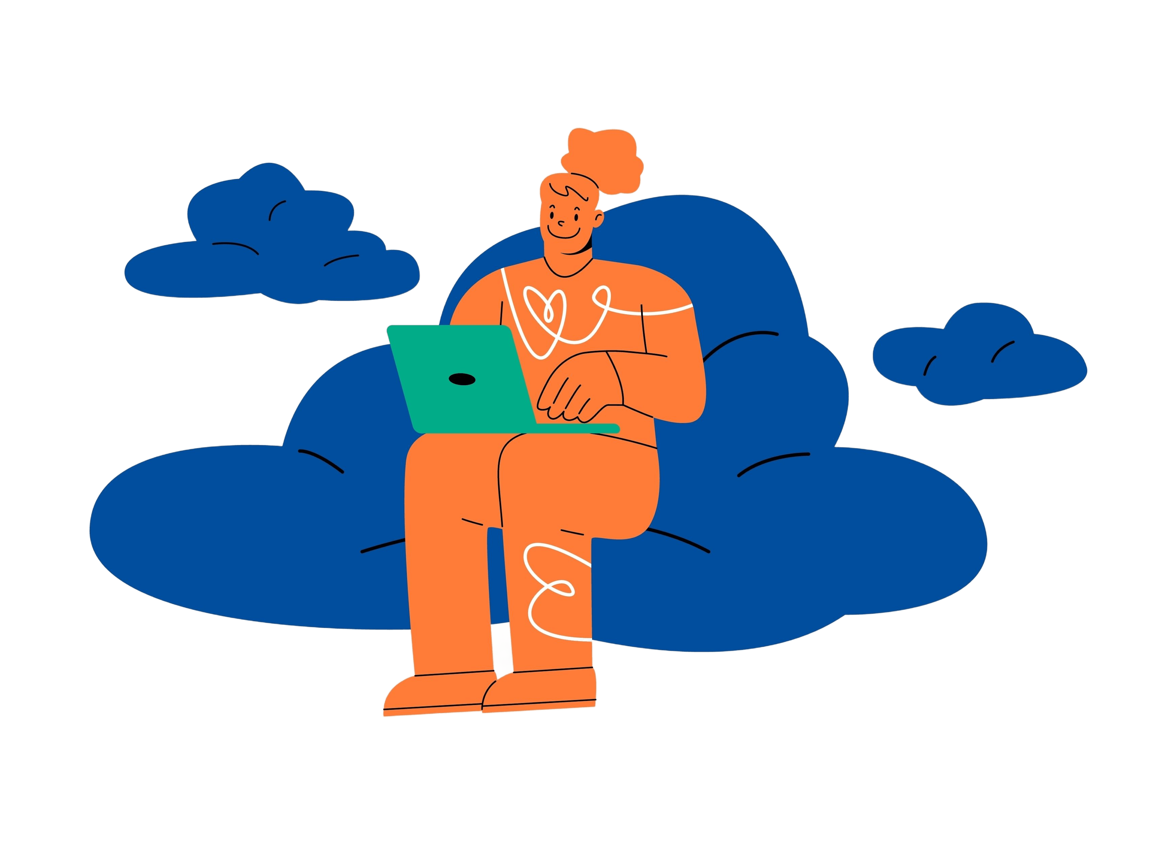 woman sat on a cloud using laptop