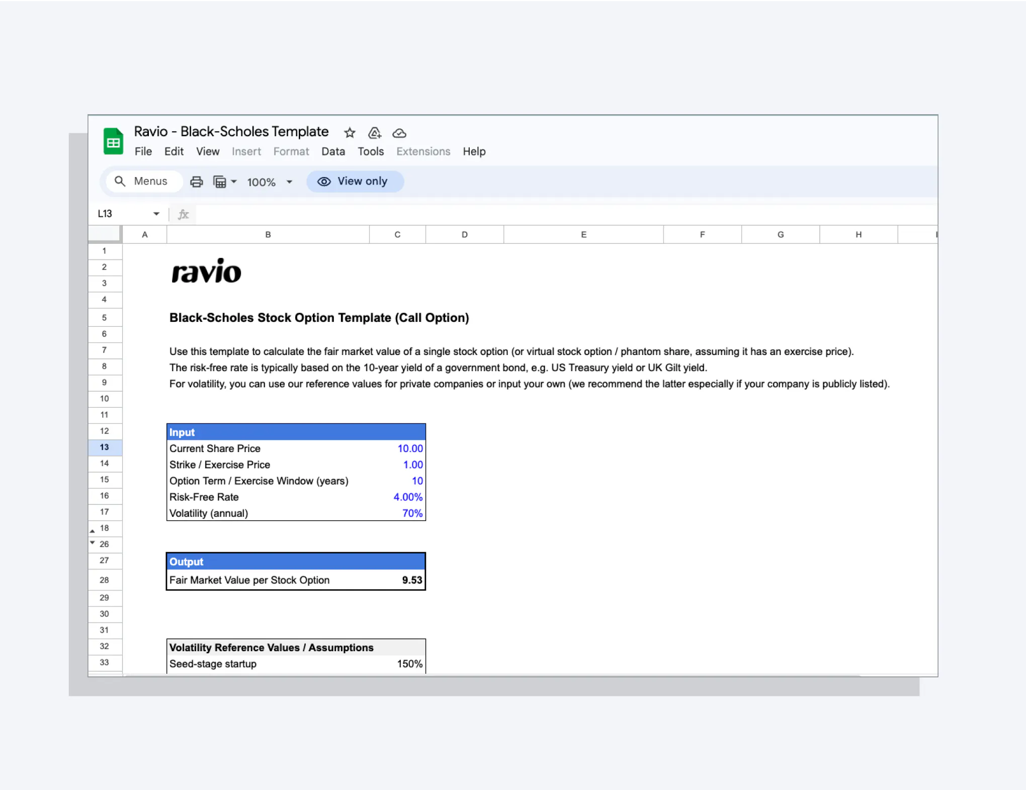 Ravio black-scholes stock option template