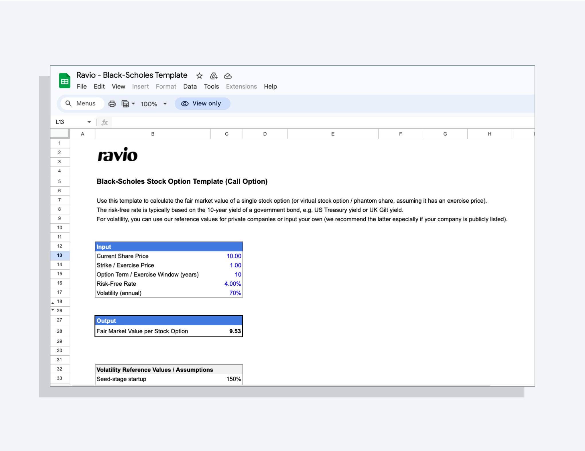 Ravio black-scholes stock option template