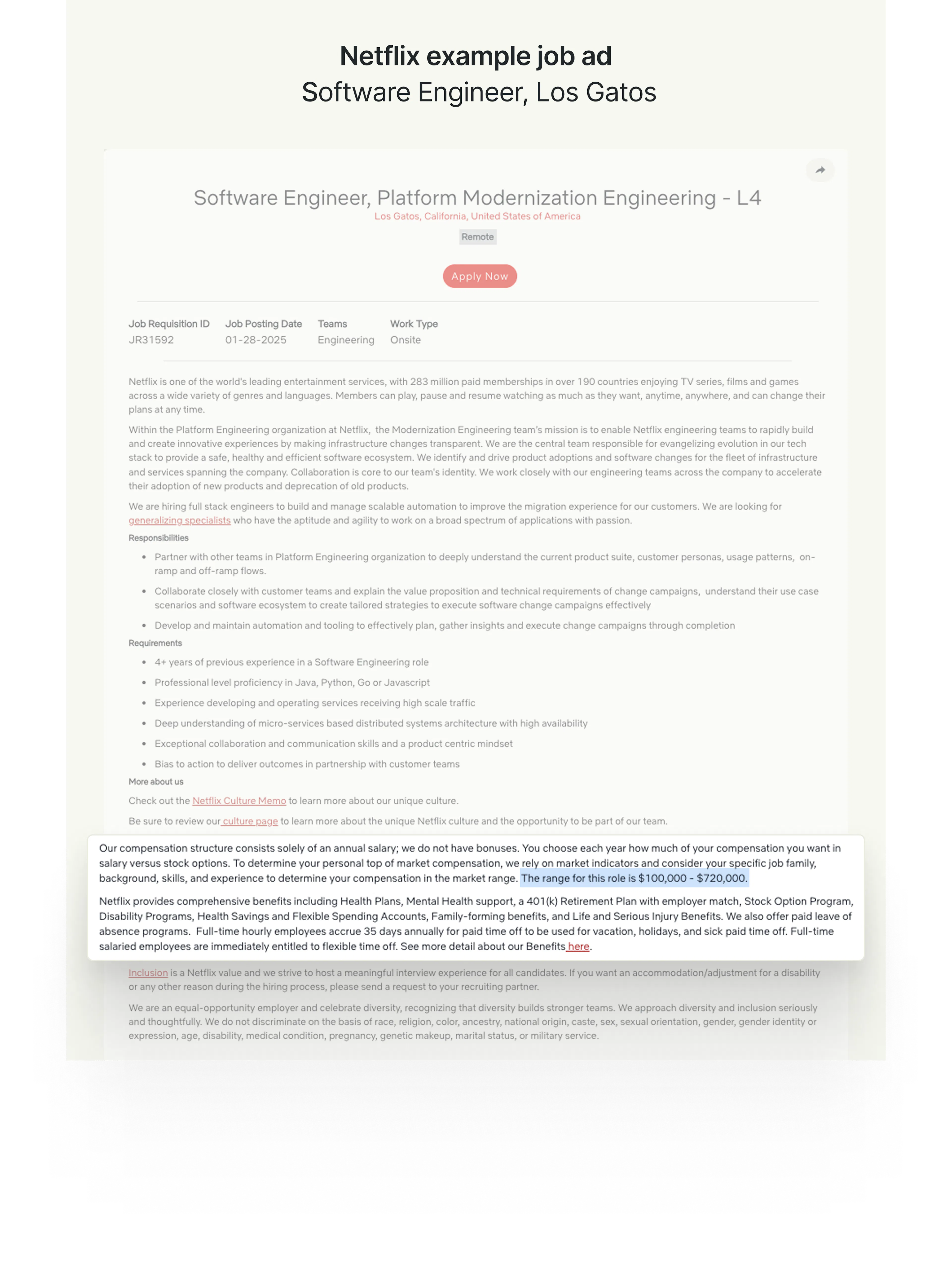 Netflix careers: job advert for a Software Engineer