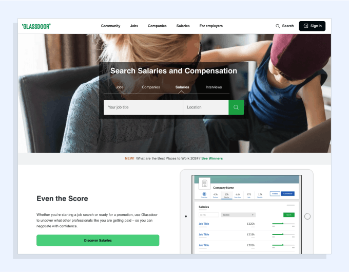 Screenshot of Glassdoor's salary index