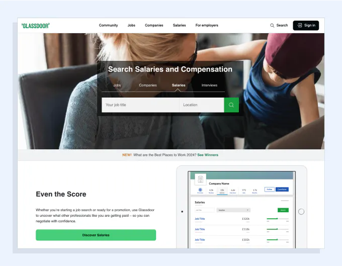 Screenshot von Glassdoor’s Gehaltsindex