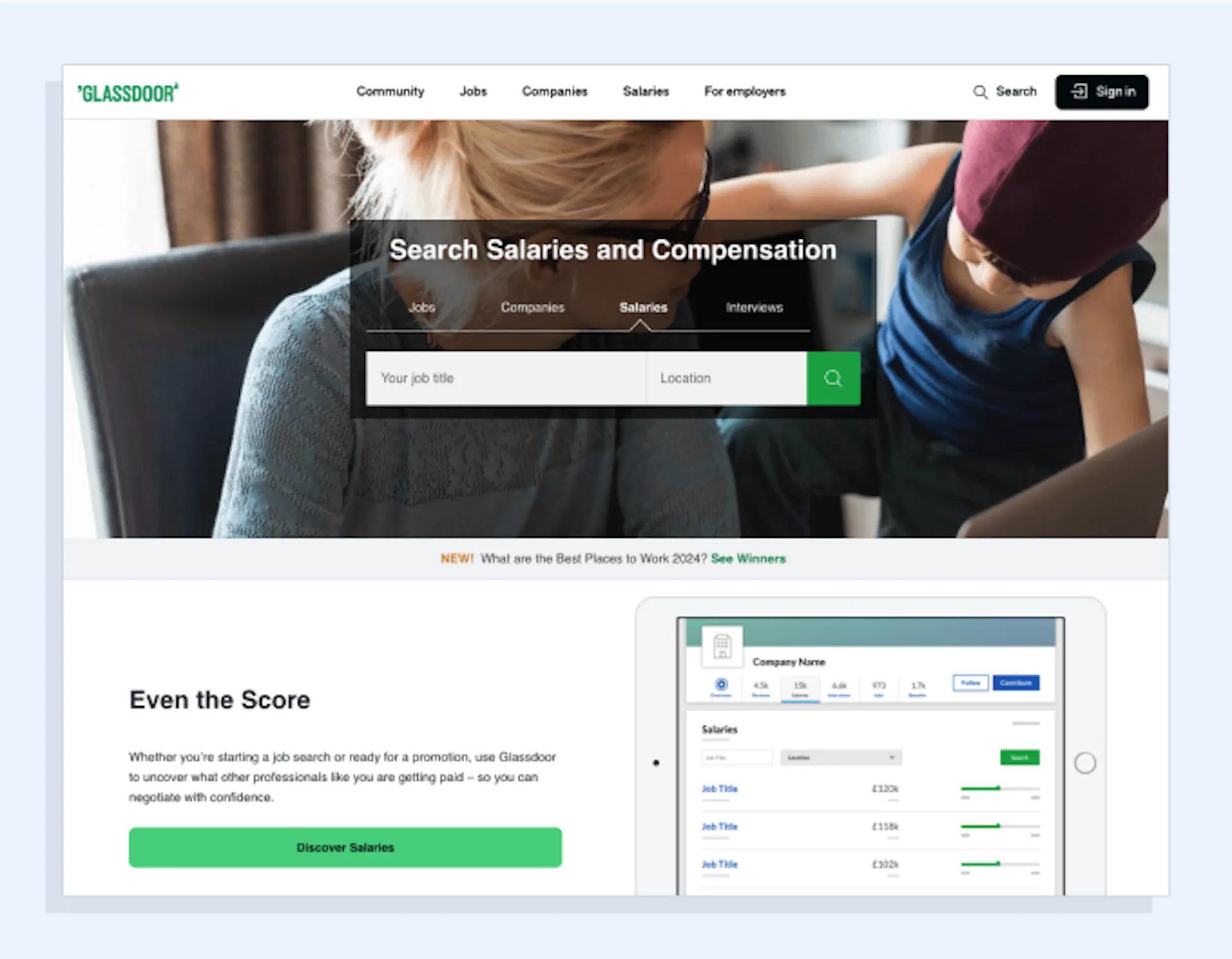 Screenshot of Glassdoor's salary index