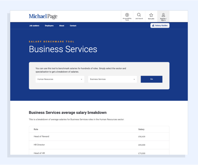 Screenshot of Michael Page's salary benchmarking tool