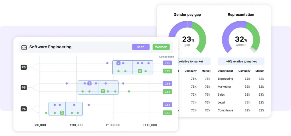 Graphic showing gender pay gap analysis in the Ravio platform