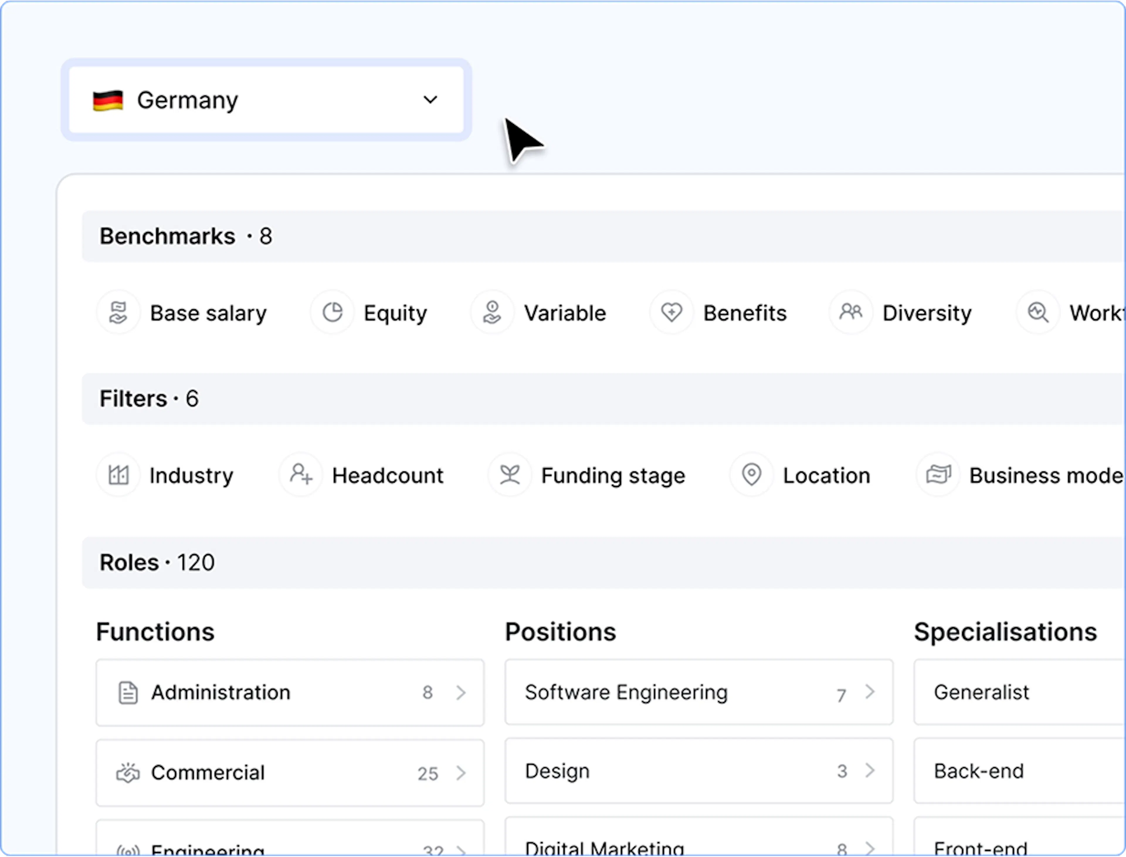 Market filters in Ravio's compensation benchmarking database