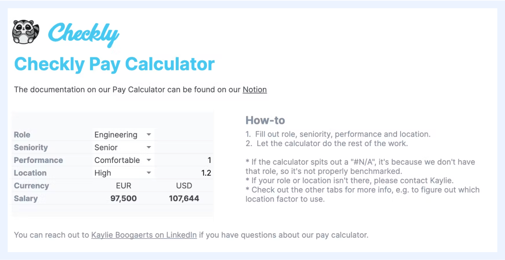 Checkly's compensation calculator