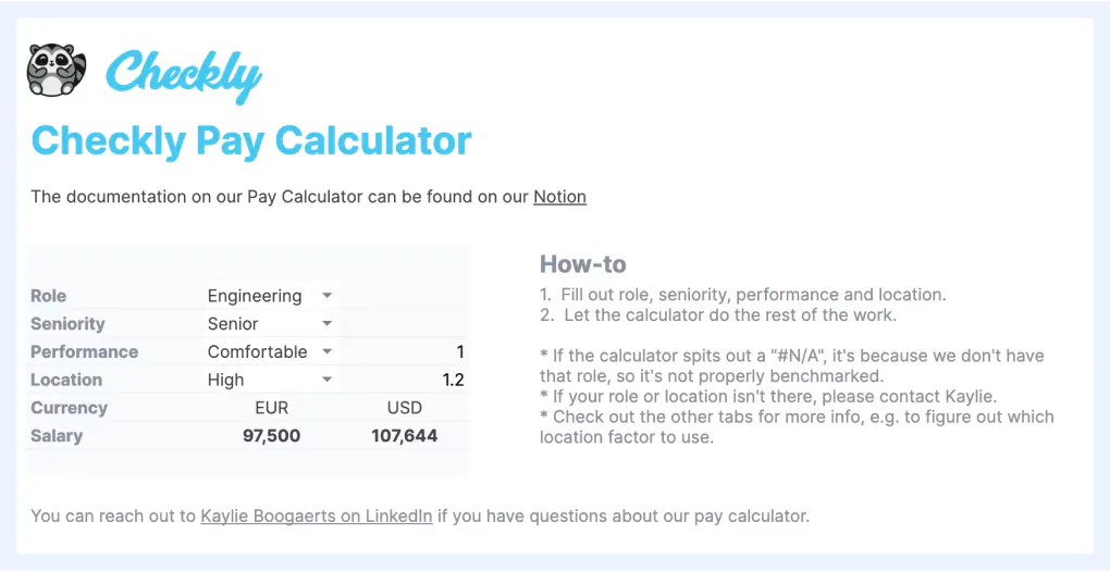 Checkly's compensation calculator