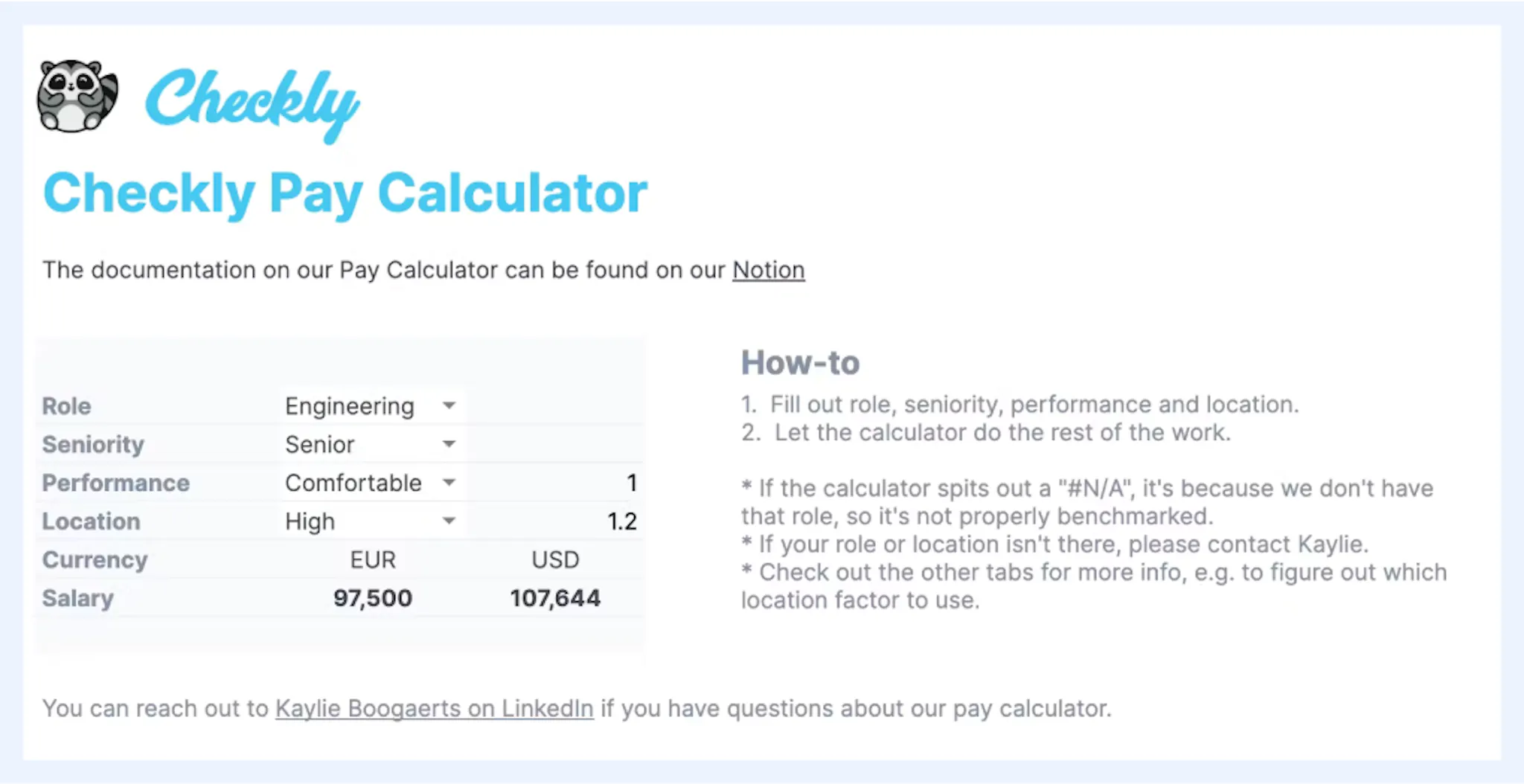 Checkly's compensation calculator