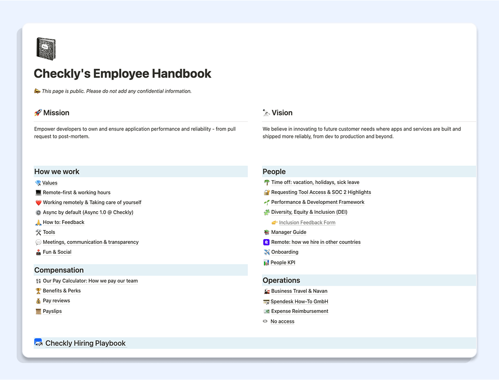 Checkly's public employee handbook