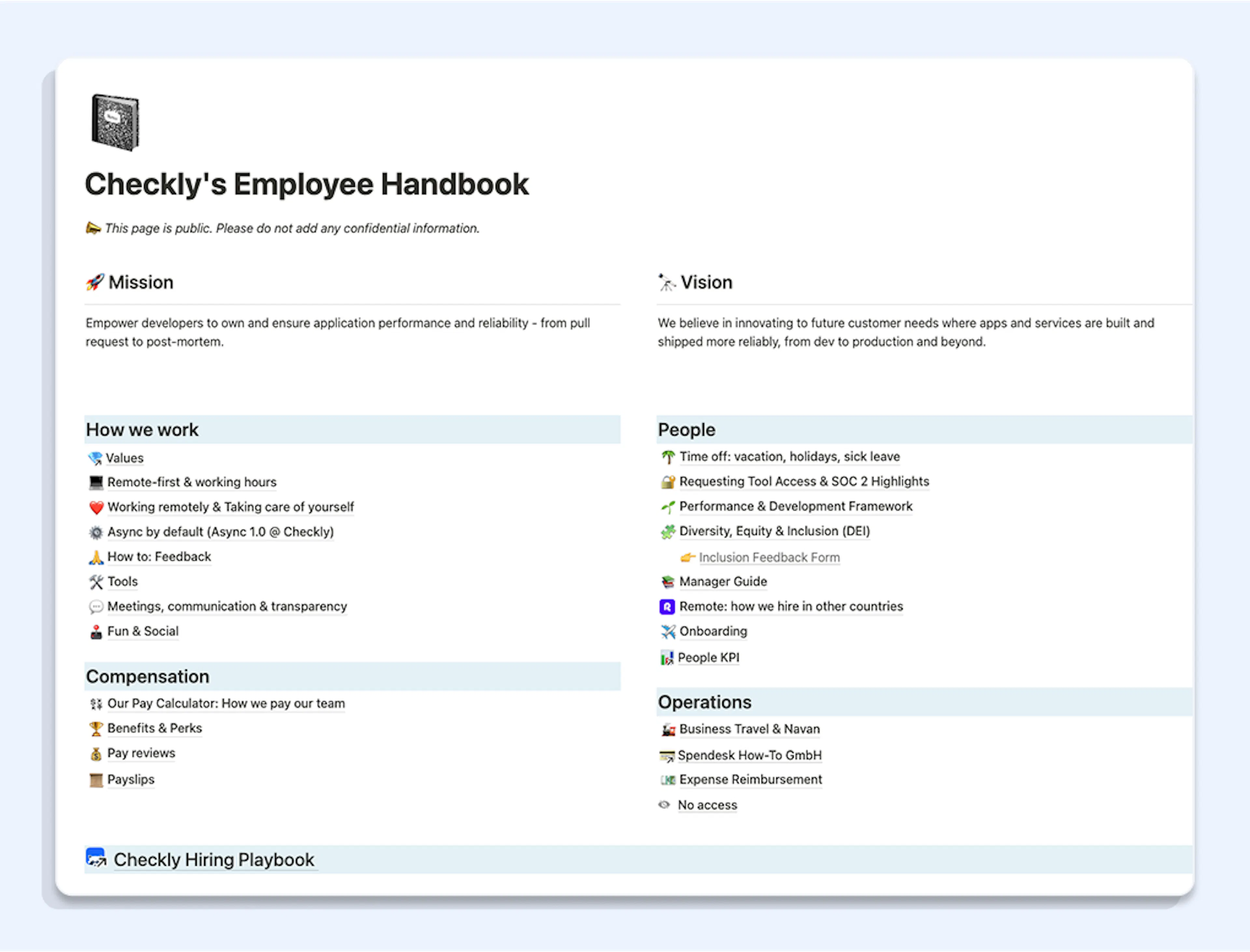 Checkly's public employee handbook