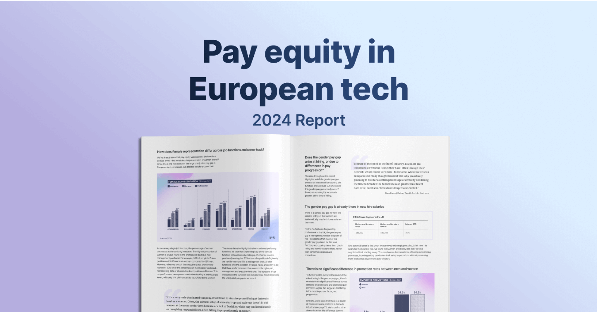 Graphic showing an open document, Ravio's Pay equity in European tech report