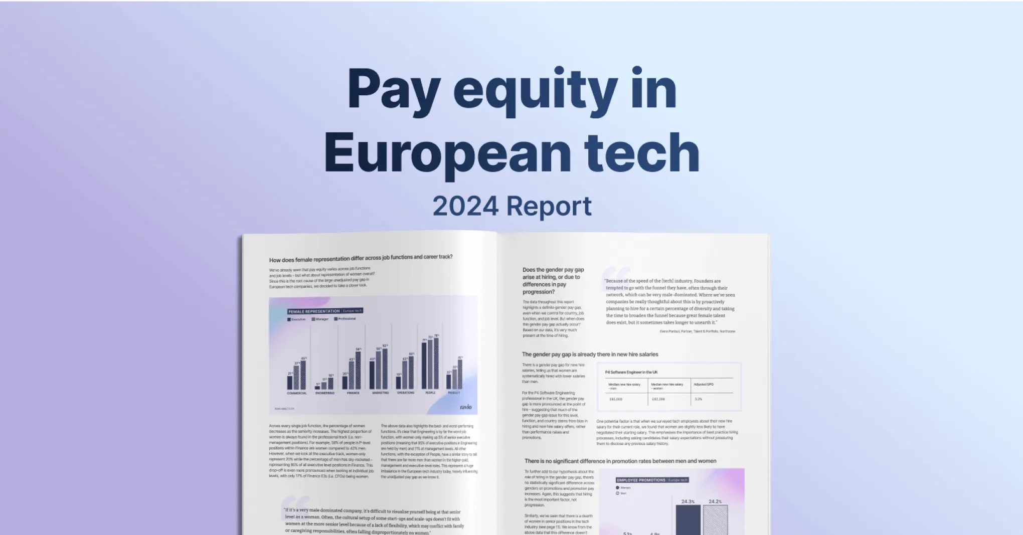 Graphic showing an open document, Ravio's Pay equity in European tech report