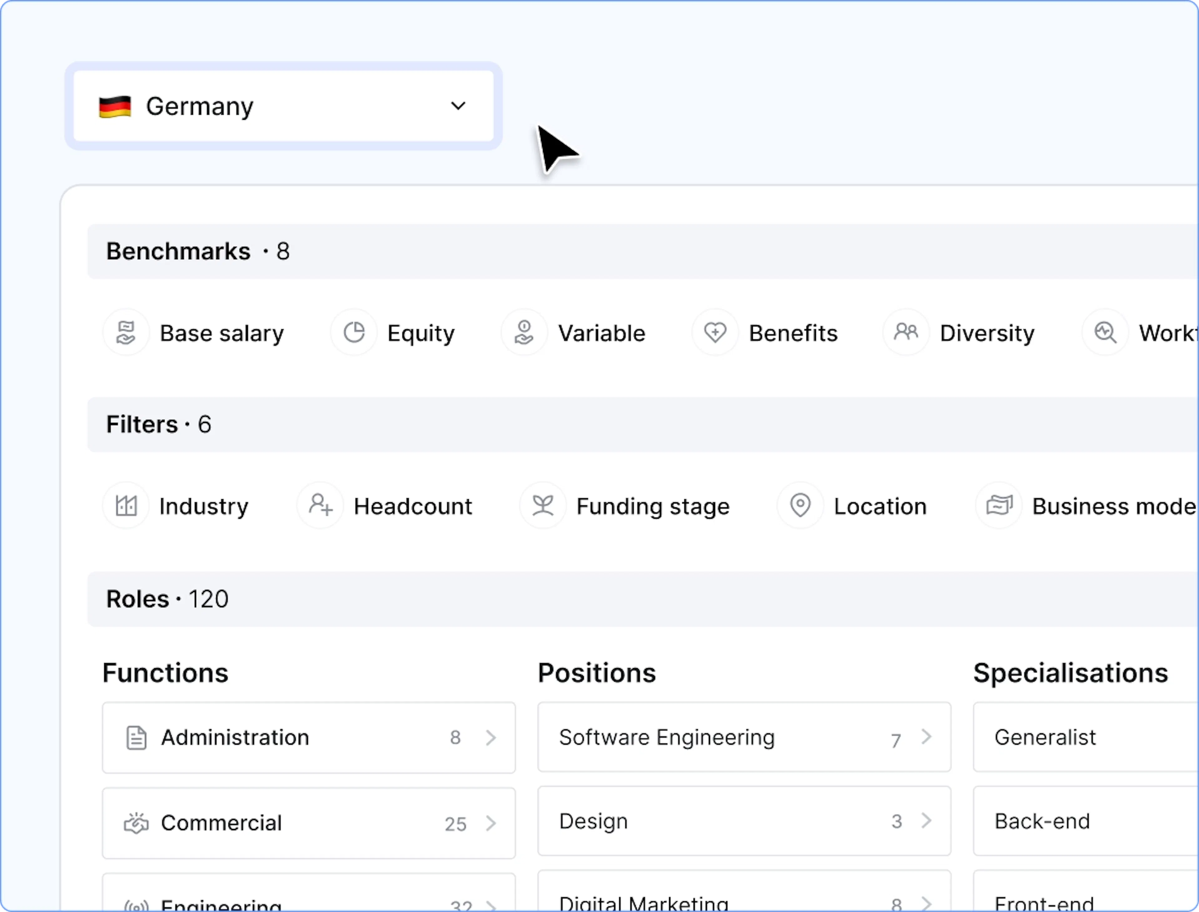Market filters shown in Ravio's salary benchmarking tool 