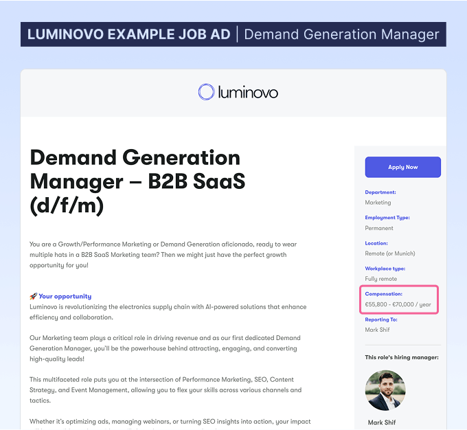 Luminovo example job advert: Demand Generation Manager
