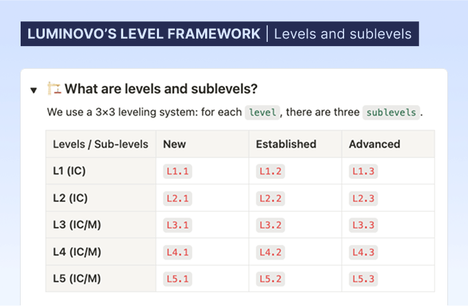 Luminovo level framework: levels and sublevels for career progression