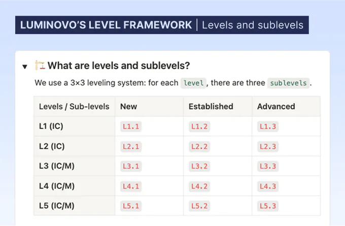 Luminovo level framework: levels and sublevels for career progression