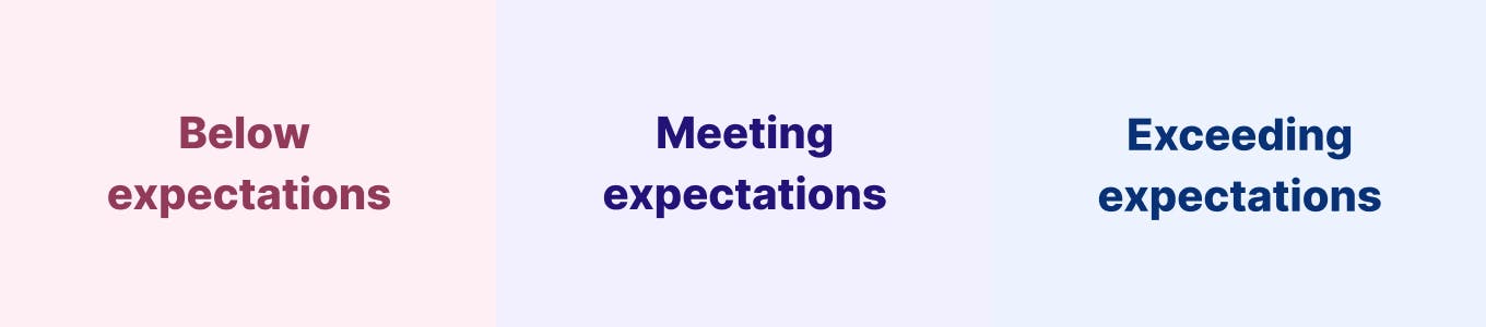 3-point rating scale: below expectations, meeting expectations, exceeding expectations