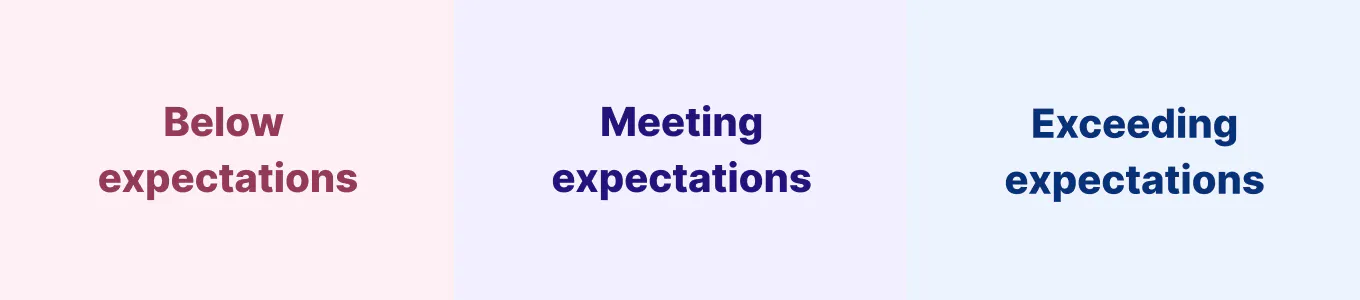 3-point rating scale: below expectations, meeting expectations, exceeding expectations