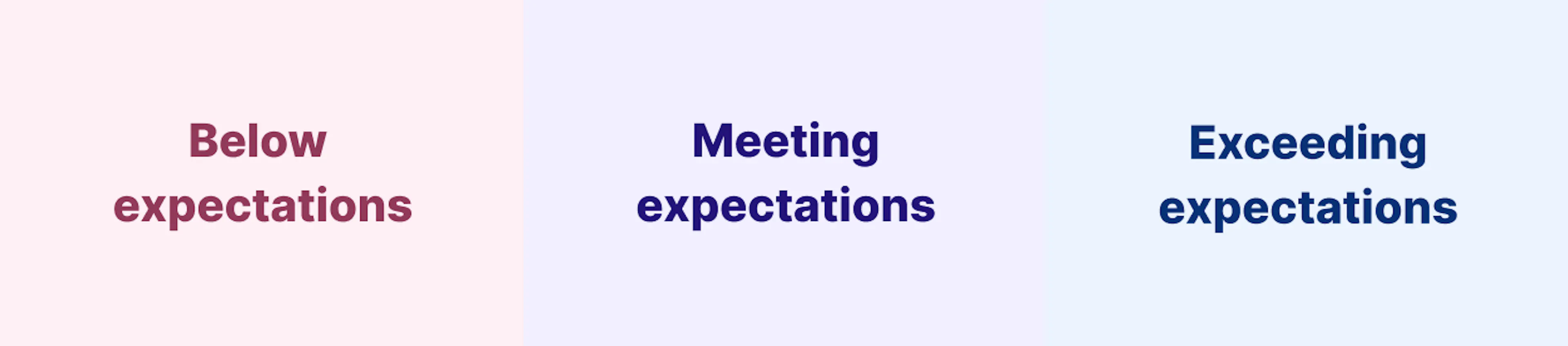3-point rating scale: below expectations, meeting expectations, exceeding expectations