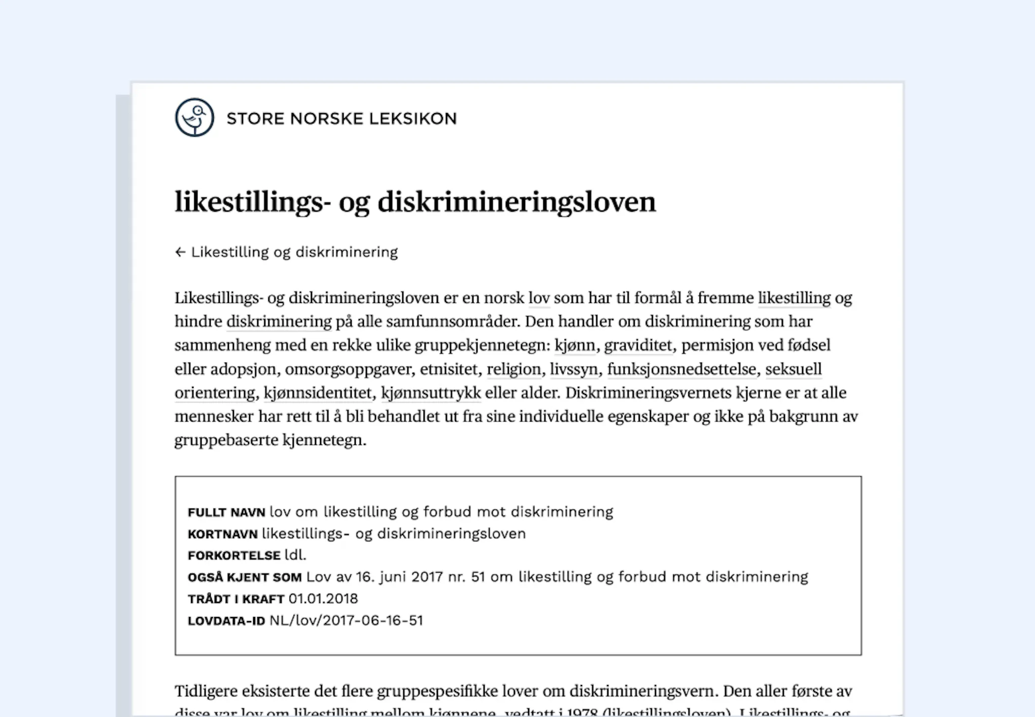 The Norwegian Equality and Anti-Discrimination Act  (Likestillings- og diskrimineringsloven)