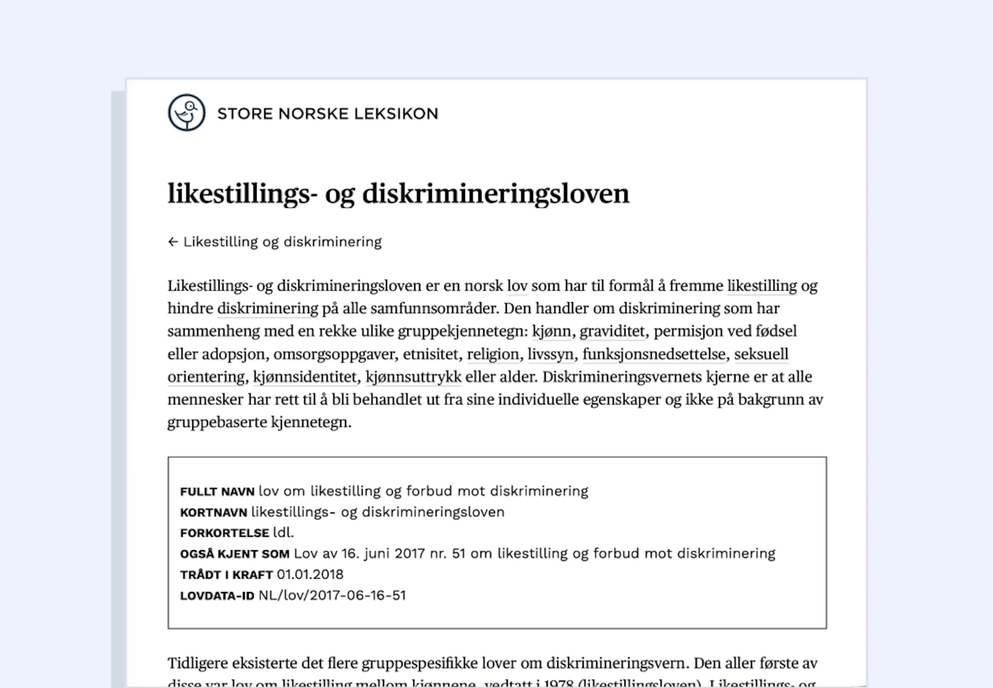 The Norwegian Equality and Anti-Discrimination Act  (Likestillings- og diskrimineringsloven)