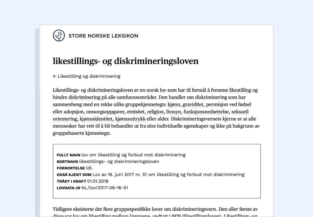 The Norwegian Equality and Anti-Discrimination Act (Likestillings- og diskrimineringsloven)