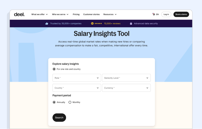 Free salary data sources: Deel's Salary Insights Tool