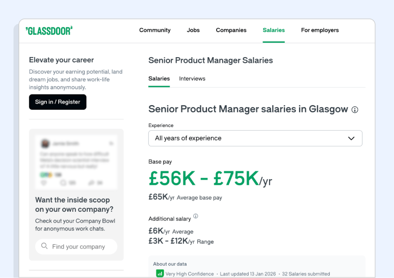 Free salary data sources: Glassdoor
