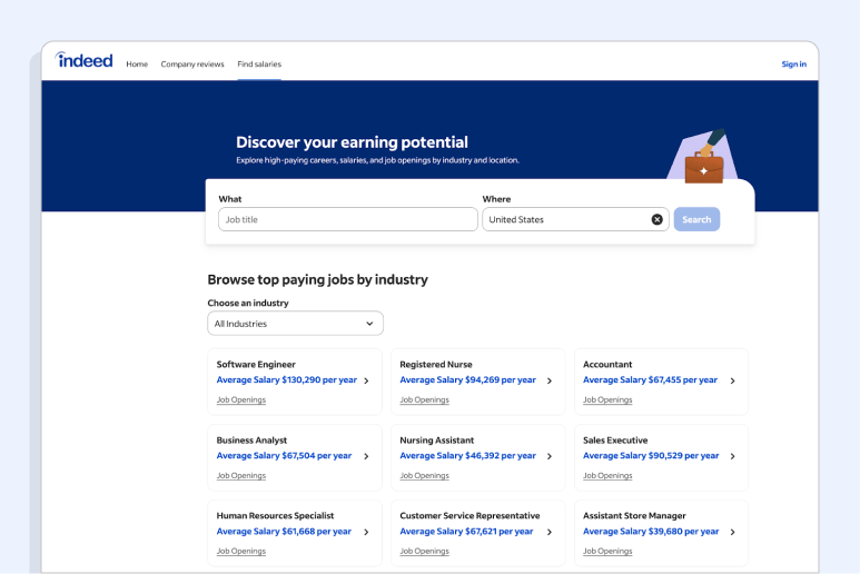 Free salary data sources: Indeed's Salary Tool