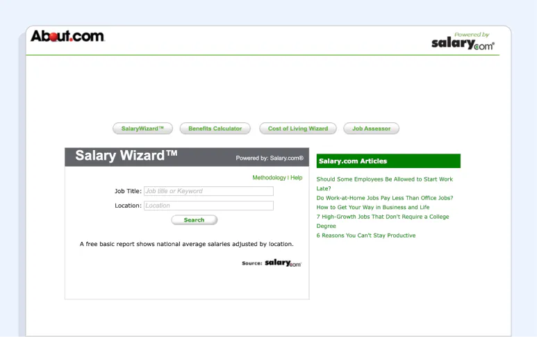 Free salary data sources: Salary.com's Salary Wizard Tool