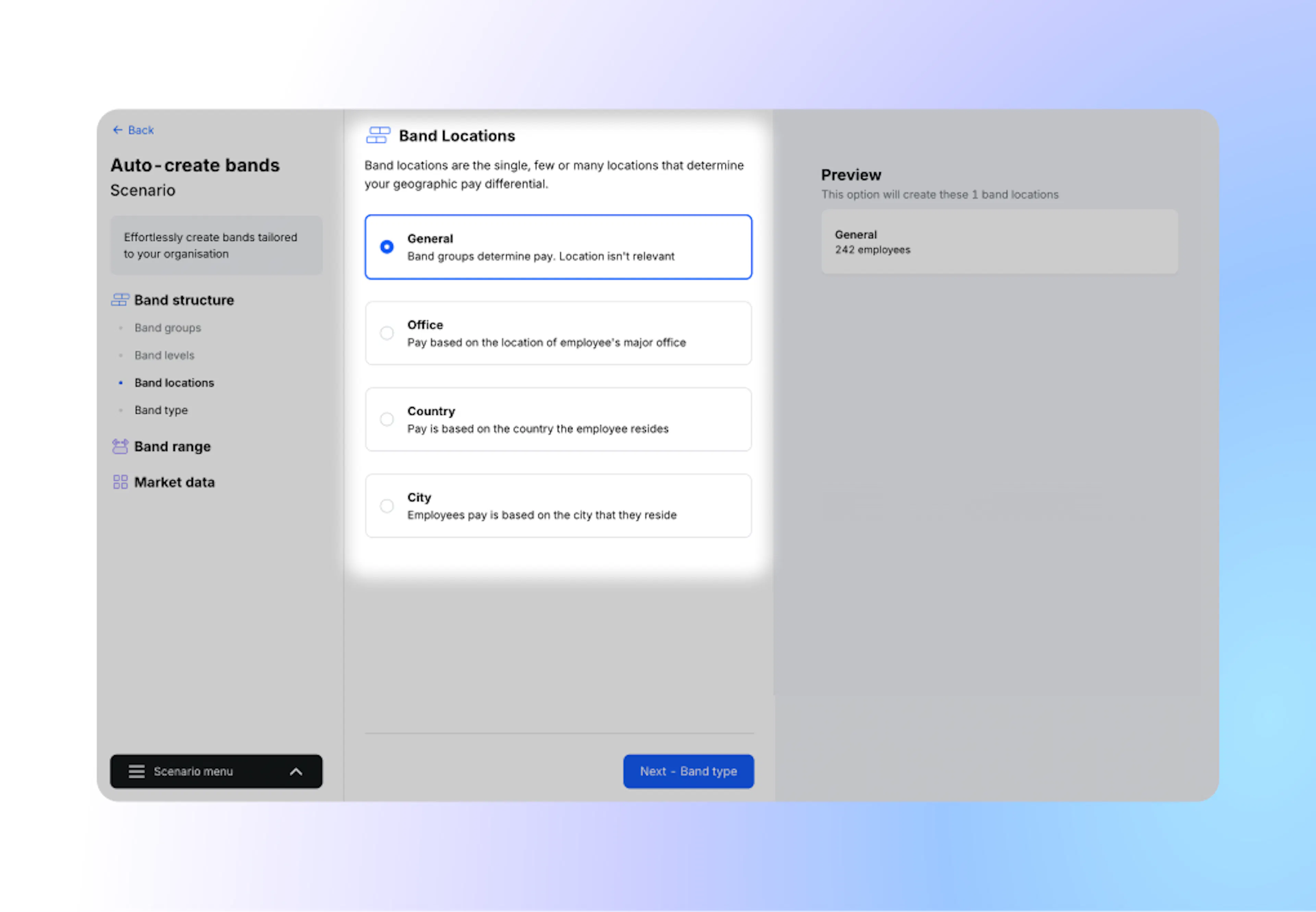 Creating compensation bands in Ravio: choose whether to group bands by location