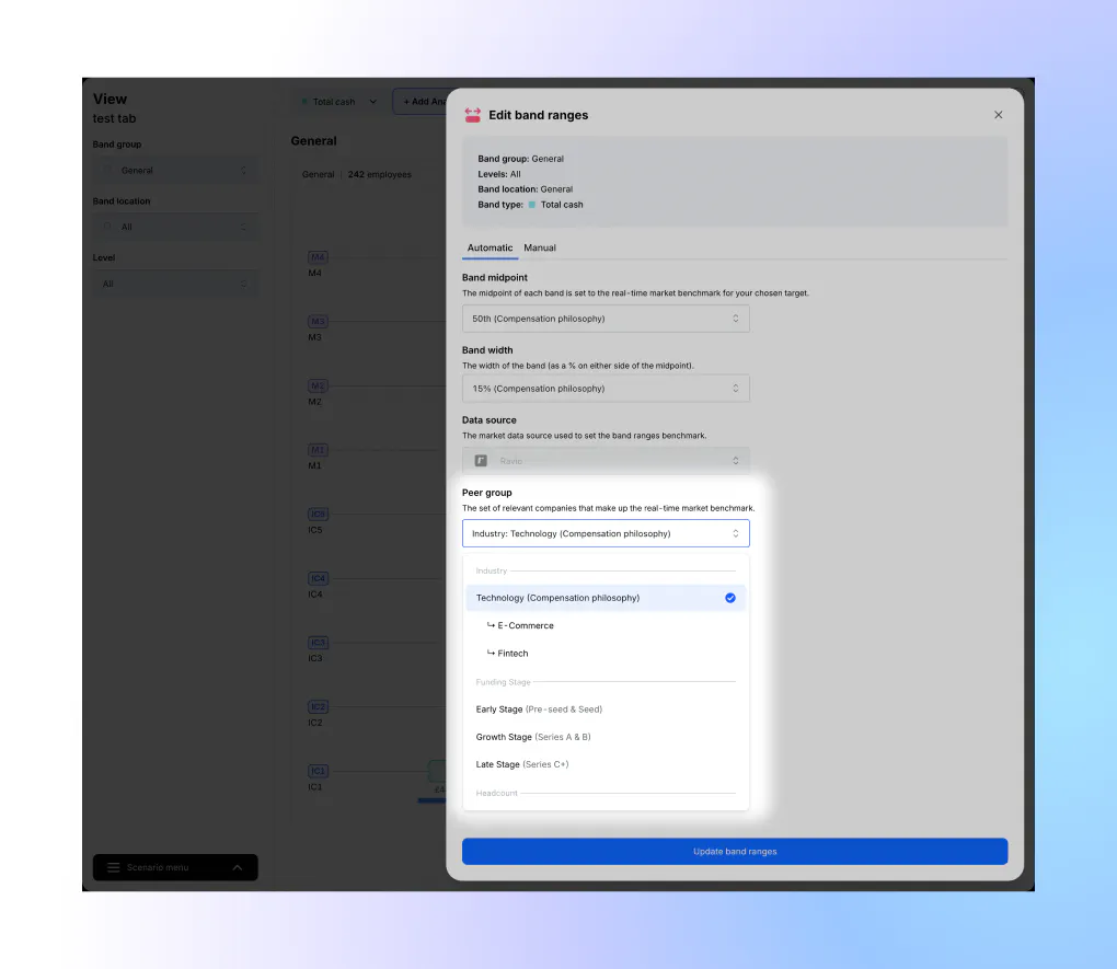 Edit compensation band ranges in Ravio