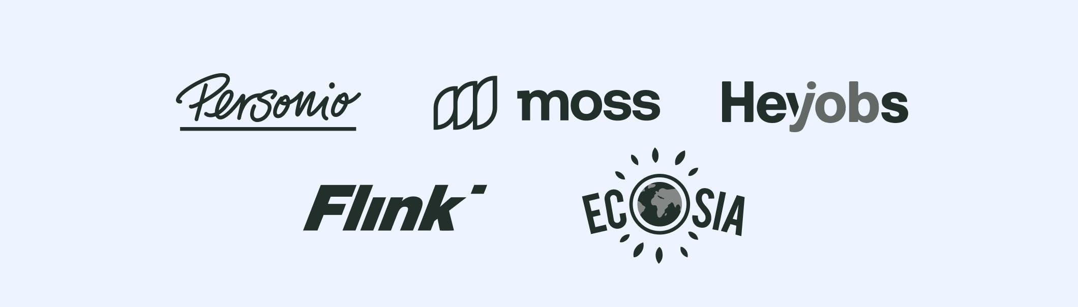 Logos for: Personio, Moss, Heyjobs, Flink, Ecosia