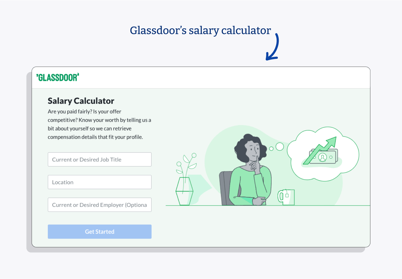 Screenshot showing Glassdoor's salary calculator tool for salary benchmarking.