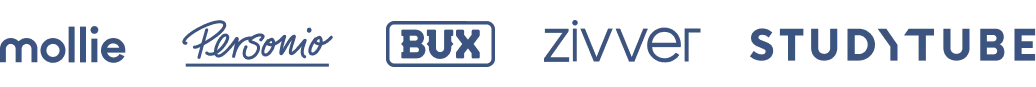 Logos for: Mollie, Personio, Bux, Zivver, Studytube