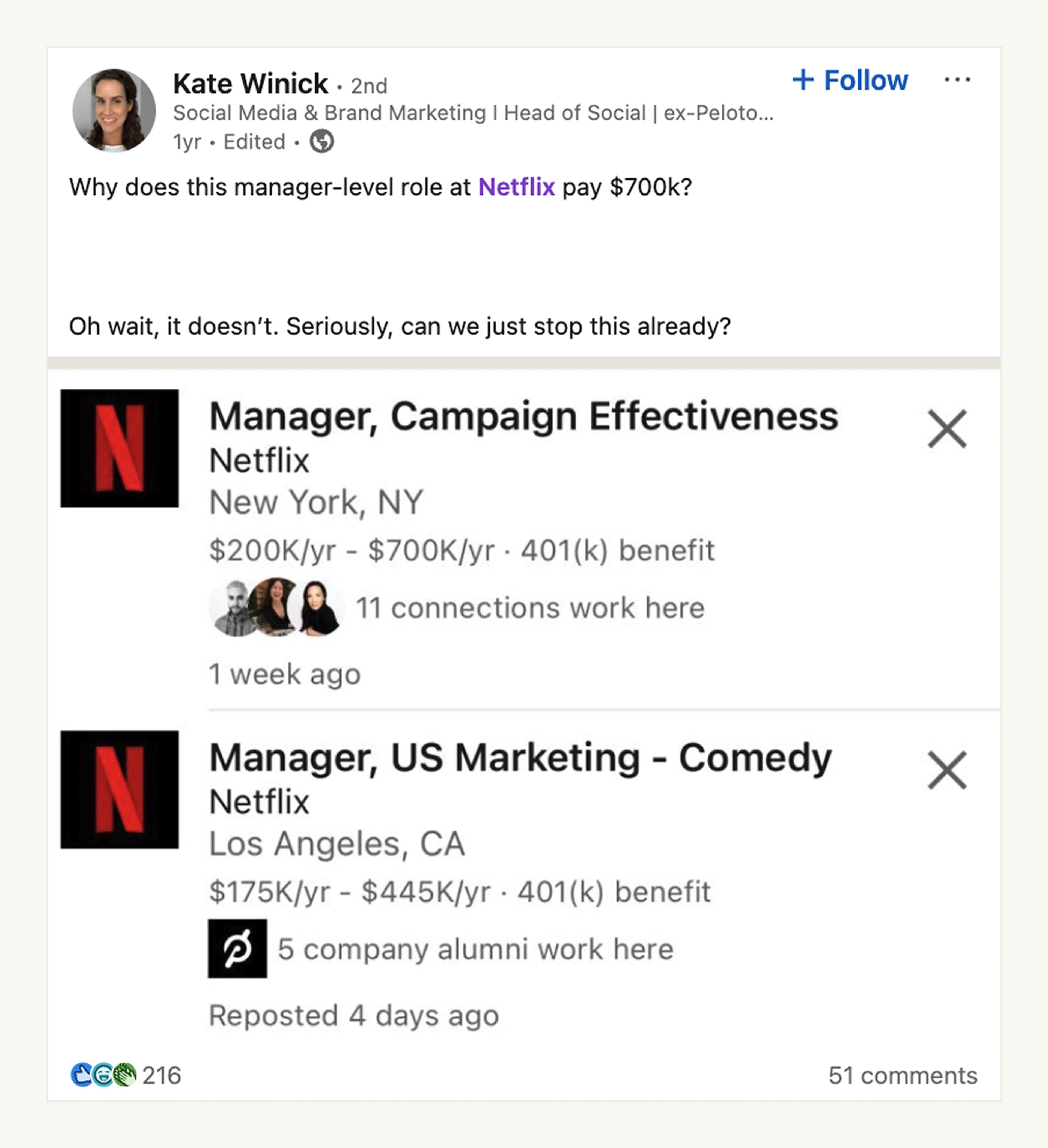 Netflix advertised salary ranges