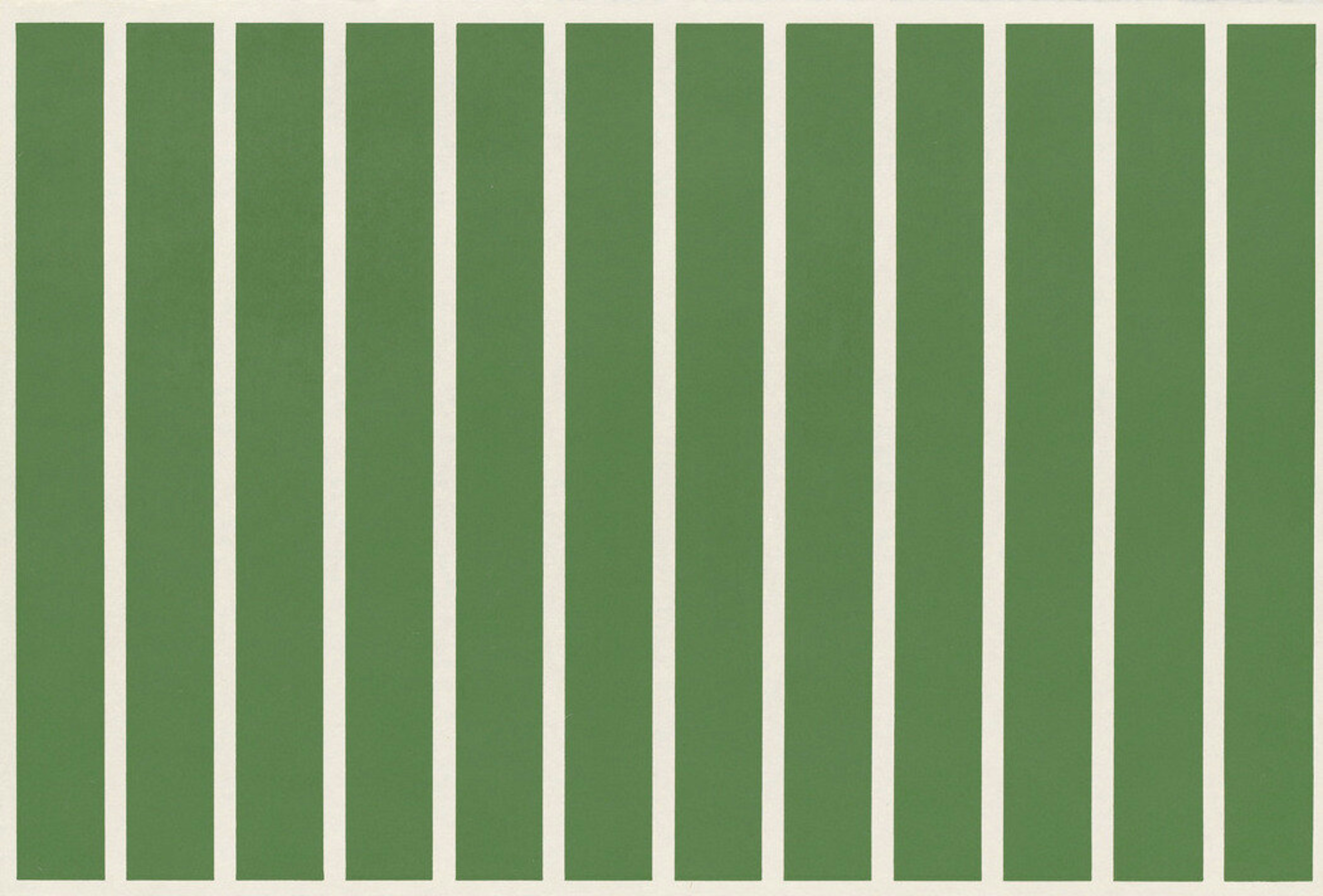 Woodcut by Donald Judd depicting green rectangle with off white vertical lines inside it