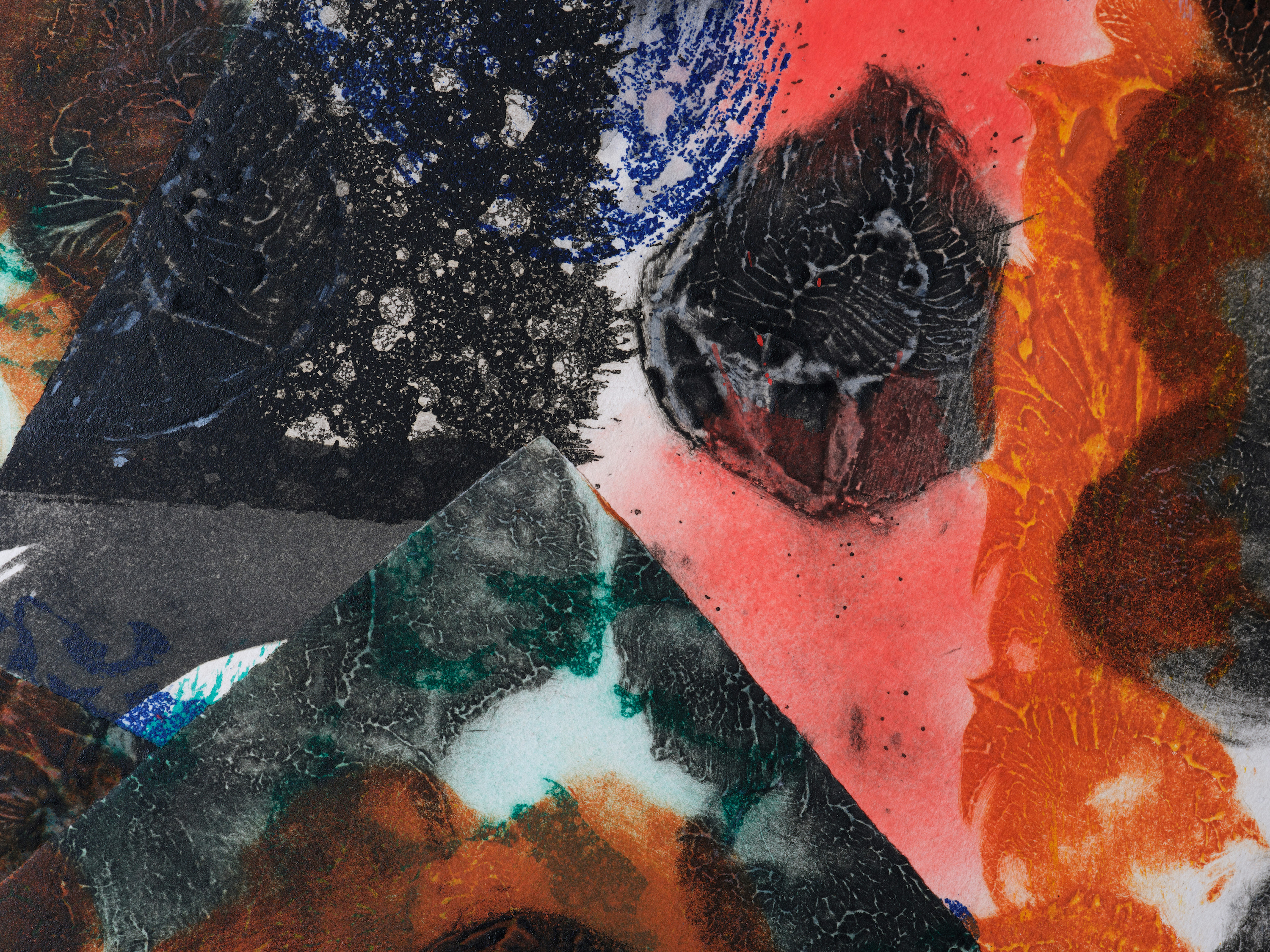 close up of lift-ground etching and aquatint by Howard Hodgkin depicting abstract impression of venetian view