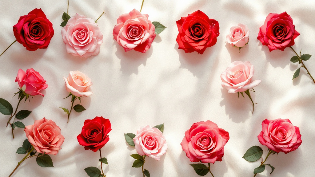 Verschillende aantallen rode en roze rozen op crème linnen, van één enkele roos tot een dozijn — welk aantal past bij jouw gelegenheid?